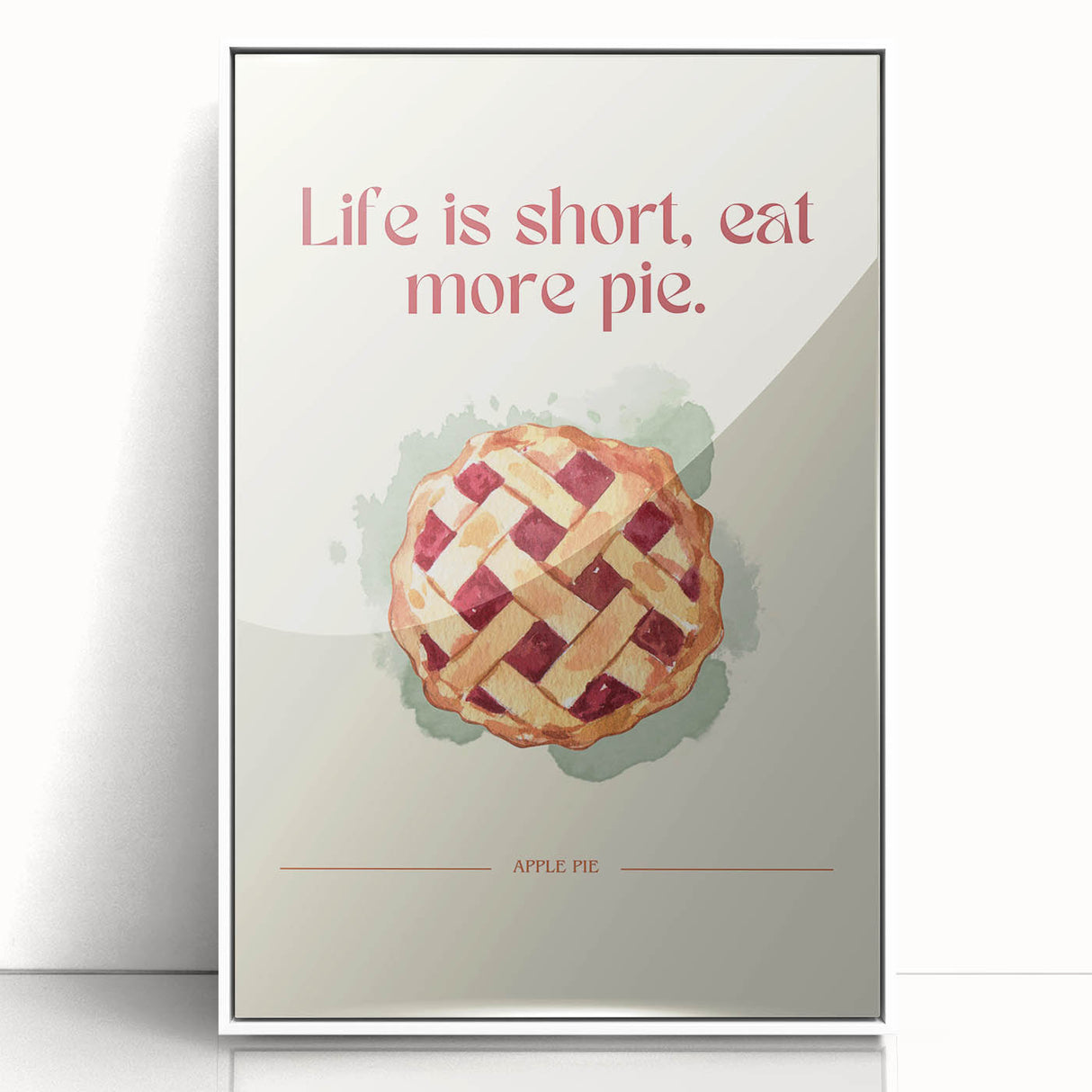 Acrylic print of colorful pastries in art deco style, framed in white, suitable for modern kitchen decor.