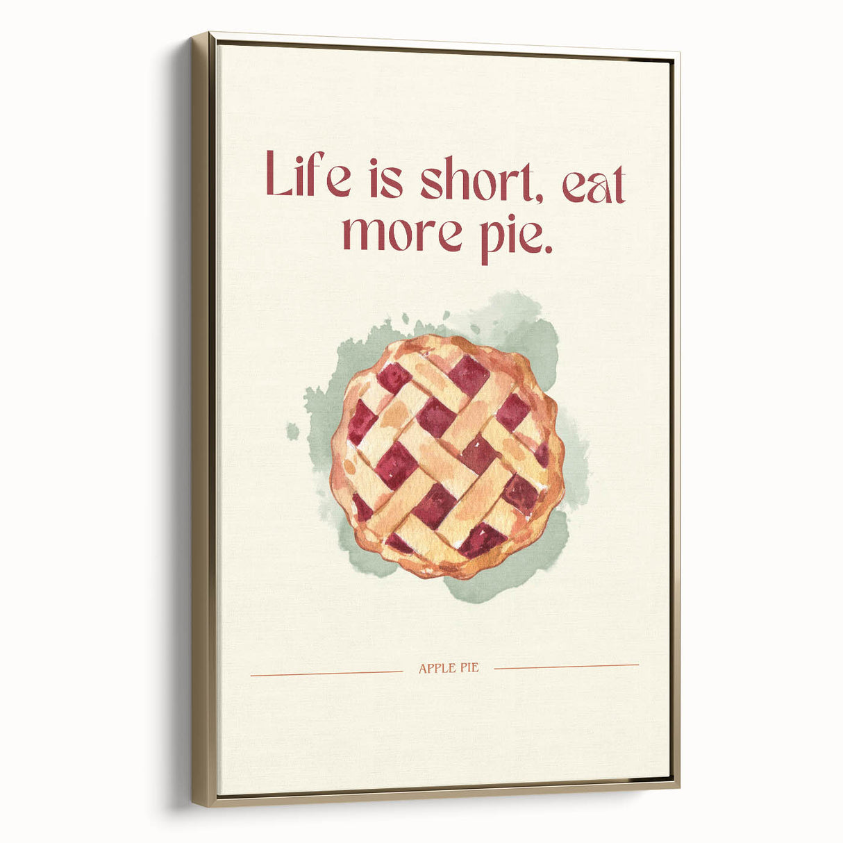 Framed canvas featuring vintage poster art of pastries in muted gold and black, ideal for bedroom wall decor.