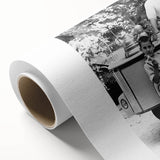 Art deco poster featuring a stylized family meal scene in muted pastels on rolled canvas, ideal for dining room decor.