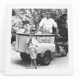 Black and white stretched canvas featuring a bustling food market scene, ideal for kitchen wall art.