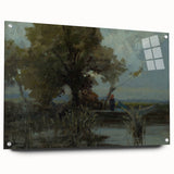 A Bushy Tree by the Lake - Impressionist Landscape by Lajos Csordák