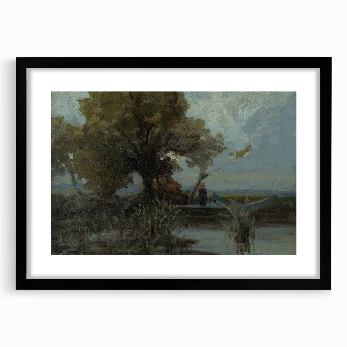 A Bushy Tree by the Lake - Impressionist Landscape by Lajos Csordák