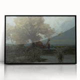 A Bushy Tree by the Lake - Impressionist Landscape by Lajos Csordák