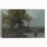 A Bushy Tree by the Lake - Impressionist Landscape by Lajos Csordák