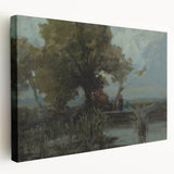 A Bushy Tree by the Lake - Impressionist Landscape by Lajos Csordák