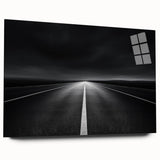 Landscape acrylic glass display featuring a modern design with a sleek side view, showcasing vivid colors and a polished finish, ideal for contemporary decor.