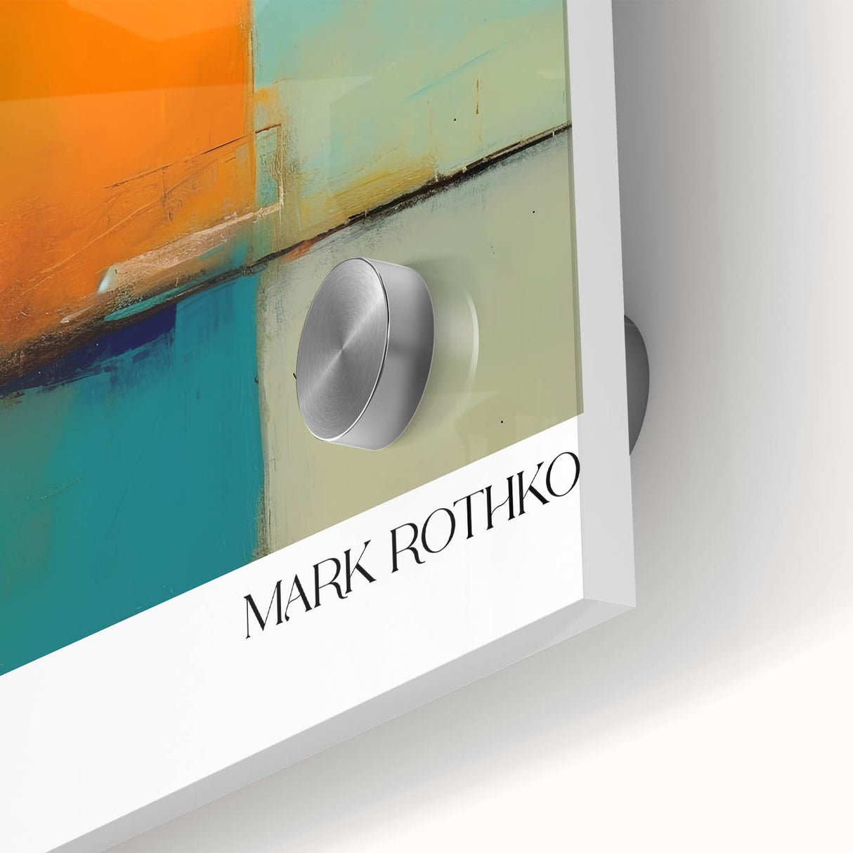 Large abstract wall art in vibrant red and orange tones on acrylic glass, ideal for dining room ambiance.