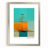 Textured abstract art print in shades of red and blue on a framed canvas, ideal for modern bedroom ambiance.