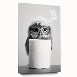 Bathroom Canvas Art - Cute Owl with Toilet Paper Roll