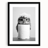 Bathroom Canvas Art - Cute Owl with Toilet Paper Roll