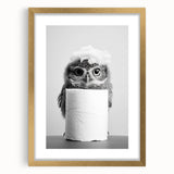 Bathroom Canvas Art - Cute Owl with Toilet Paper Roll