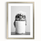 Bathroom Canvas Art - Cute Owl with Toilet Paper Roll