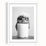 Bathroom Canvas Art - Cute Owl with Toilet Paper Roll