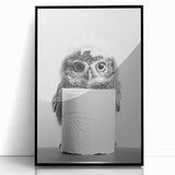 Bathroom Canvas Art - Cute Owl with Toilet Paper Roll