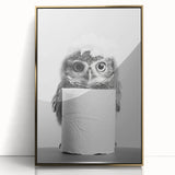 Bathroom Canvas Art - Cute Owl with Toilet Paper Roll