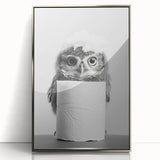 Bathroom Canvas Art - Cute Owl with Toilet Paper Roll