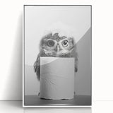 Bathroom Canvas Art - Cute Owl with Toilet Paper Roll