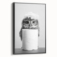 Bathroom Canvas Art - Cute Owl with Toilet Paper Roll