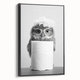 Bathroom Canvas Art - Cute Owl with Toilet Paper Roll