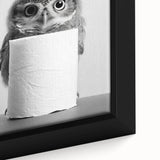 Bathroom Canvas Art - Cute Owl with Toilet Paper Roll