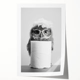Bathroom Canvas Art - Cute Owl with Toilet Paper Roll