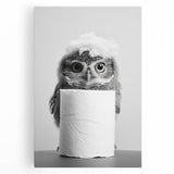 Bathroom Canvas Art - Cute Owl with Toilet Paper Roll