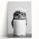 Bathroom Canvas Art - Cute Owl with Toilet Paper Roll