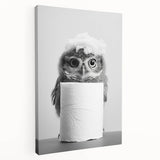 Bathroom Canvas Art - Cute Owl with Toilet Paper Roll