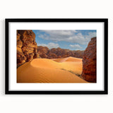 Extra large abstract art print depicting colorful, textured African scenery on a black framed canvas.