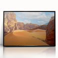 Large abstract wall art depicting an Algerian landscape in muted earth tones on a framed acrylic.