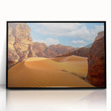 Large abstract wall art depicting an Algerian landscape in muted earth tones on a framed acrylic.