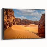 Black and white vintage poster art of an Algerian landscape on framed canvas, suitable for bedroom decor.
