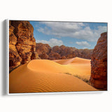 Framed canvas depicting a serene Algerian landscape in black and white, ideal for bedroom wall art.
