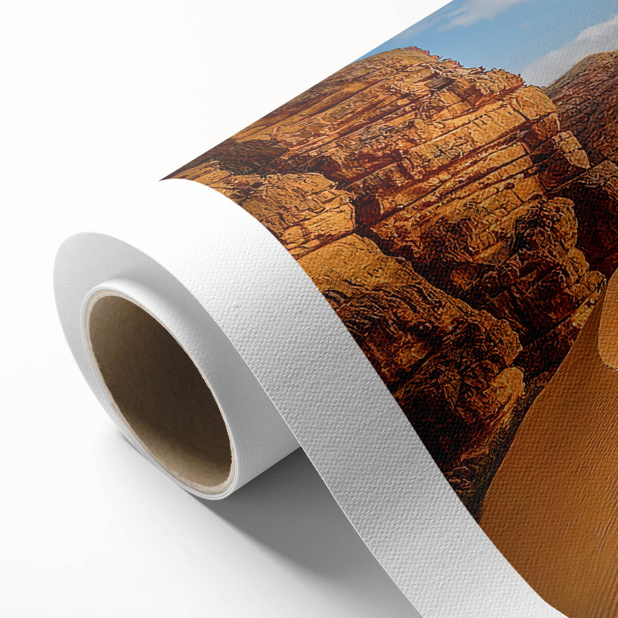 Art Deco poster of an Algerian landscape on rolled canvas, featuring muted earth tones.