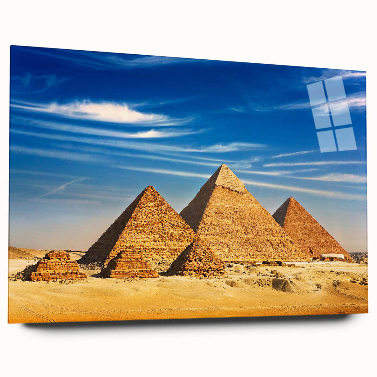 Large abstract depiction of the Egyptian landscape on acrylic glass, with earthy tones.