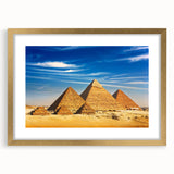 Textured abstract art print of Egyptian scenery in gold frame, featuring earth tones, ideal for bedroom art.
