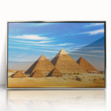 Art deco poster of an Egyptian landscape in silver frame, acrylic print, suitable for modern art wall decor.