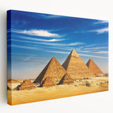 Large canvas print depicting the vibrant sunset over the Egyptian pyramids, ideal for kitchen wall art.