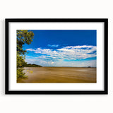 Abstract art print featuring textured, colorful depiction of Ethiopian scenery on a large black-framed canvas.