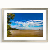 Abstract art print depicting the Ethiopian landscape in muted earth tones on a framed silver mat.