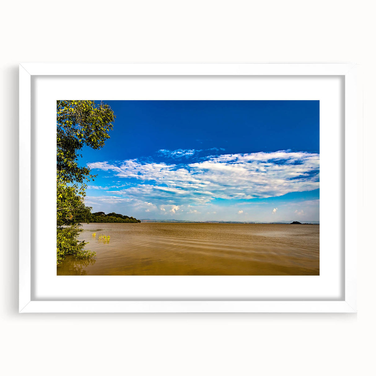 Extra large abstract art print of an Ethiopian landscape in muted earth tones on a framed canvas.