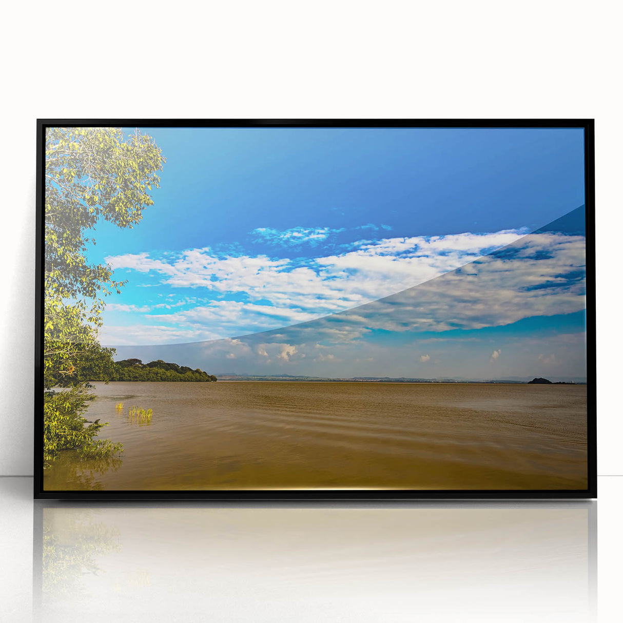 Large abstract wall art depicting an Ethiopian landscape in muted earth tones on a framed acrylic.