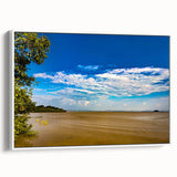 Framed canvas wall art featuring a vintage-style Ethiopian landscape in muted earth tones, ideal for bedroom decor.