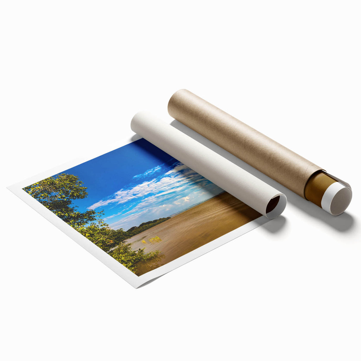 Extra large rolled print depicting an Ethiopian landscape with vibrant floral elements, ideal for classy bathroom wall art.