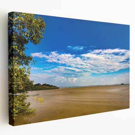 Ethiopian landscape on large stretched canvas with earthy tones, ideal for kitchen wall art.