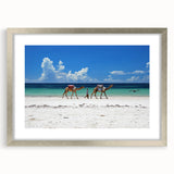 Abstract art print of a Kenyan landscape in muted earth tones on a framed silver canvas, suitable for dining room decor.