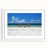 Extra large abstract art print of a Kenyan landscape in muted earth tones on a textured canvas, framed in white.