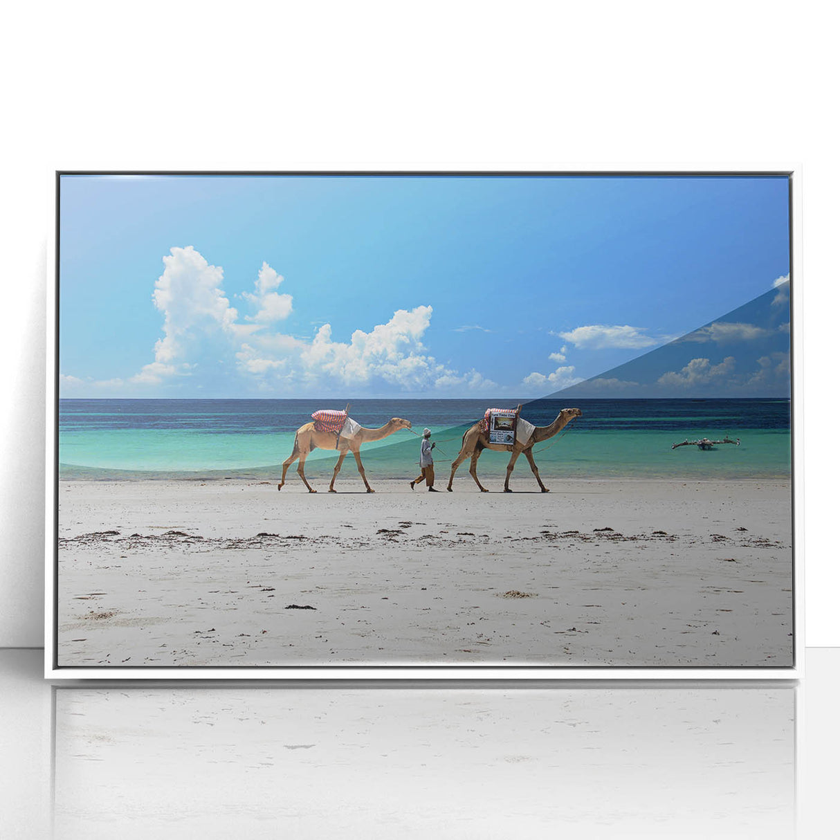 Acrylic print of a Kenyan landscape, featuring a large tree and sunset in muted earth tones, ideal for modern art wall decor.