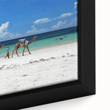 Extra large framed canvas featuring a textured depiction of an African savannah scene in black with colorful accents.
