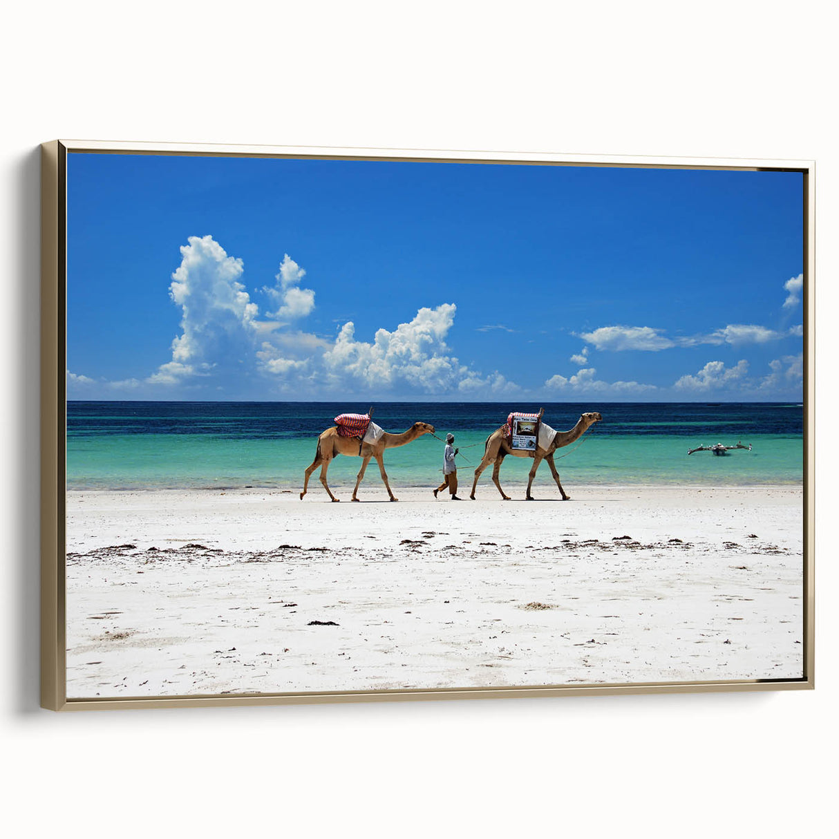 Landscape art painting of an African savanna on framed canvas.